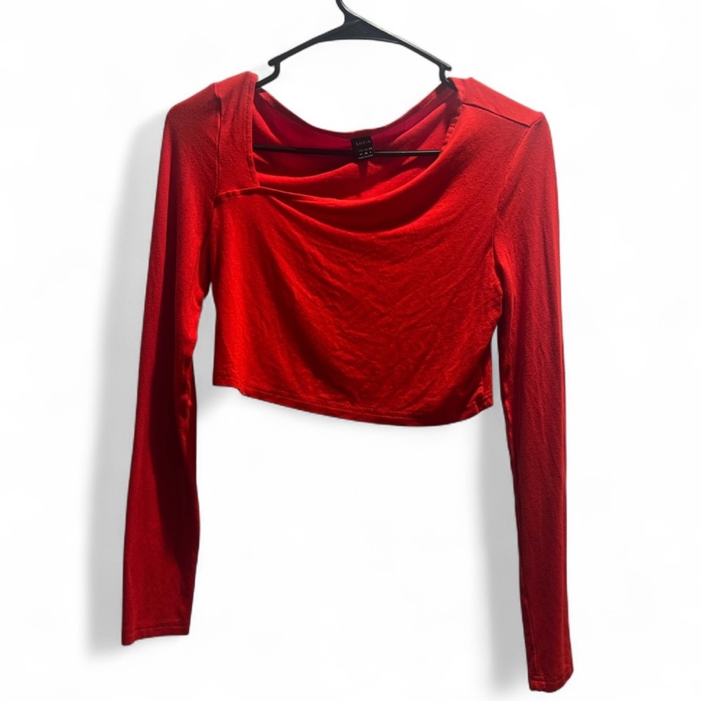 Red Long-Sleeve Crop Top - Women